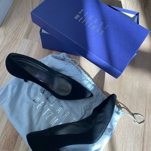 4“-heel pointy-toe Stuart Weitzman, Daisy, Black Suede, 7, proof of authenticity